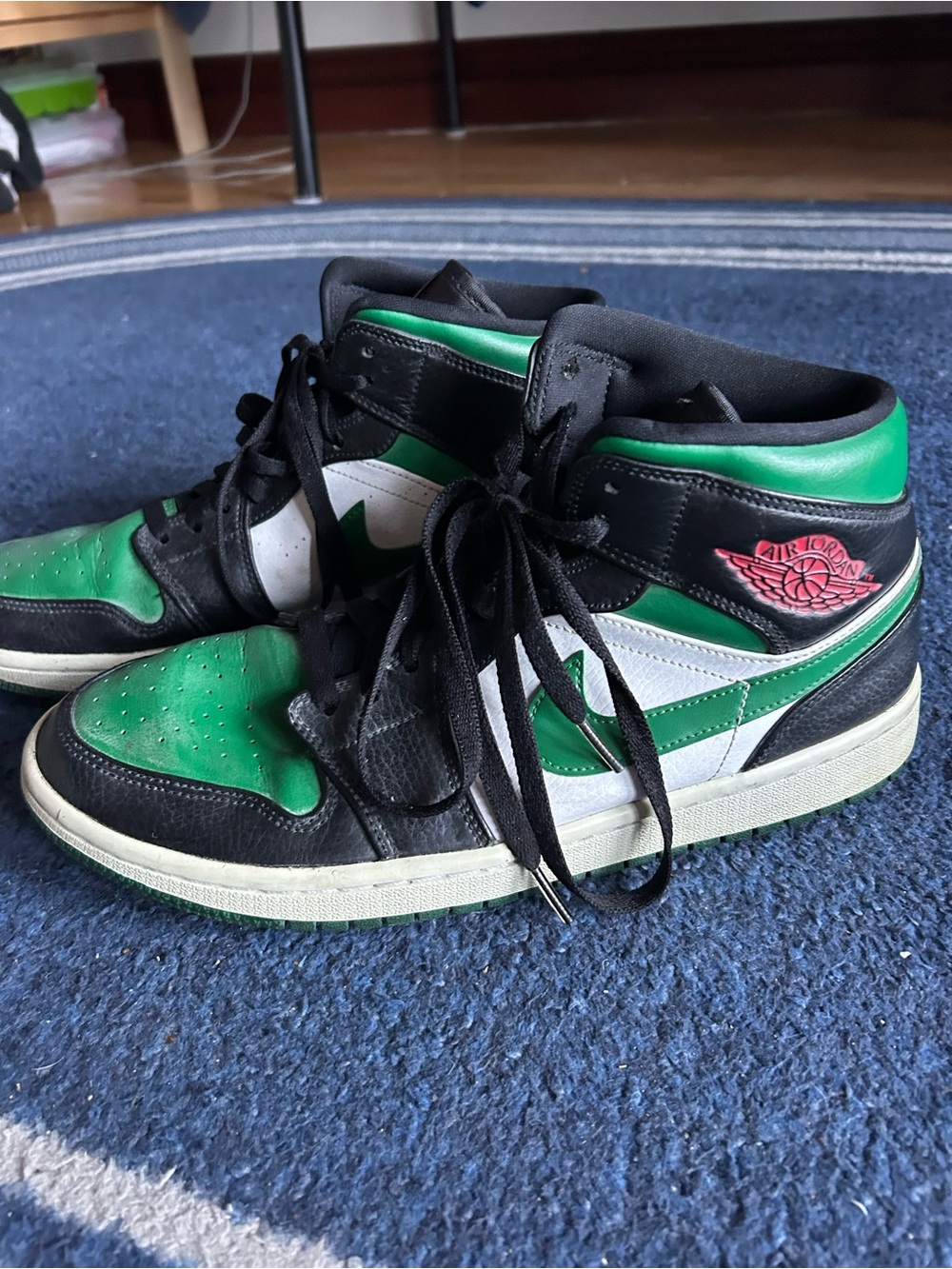 Jordan Green Black White High-Top Sneakers with Red Wing Logo